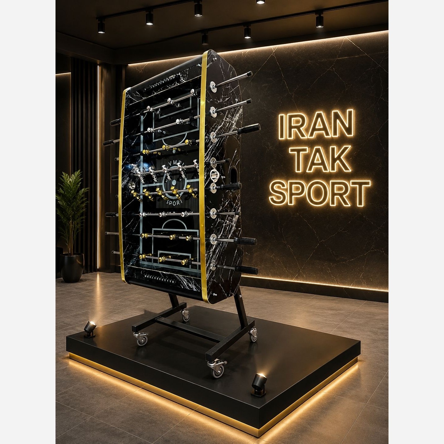 فوتبال دستی تاشو S12 رعد نقره نوارطلایی هایگلاس کف شیشه سکوریت آدمک طلایی نقره واشر بلبرینگی
