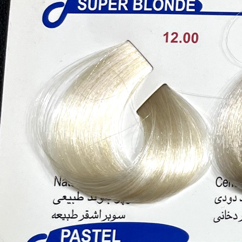 رنگ سوپر بلوند طبیعی 12.00 ،رنگ مو کم آمونیاک پیلون و یک عدد اکسیدان