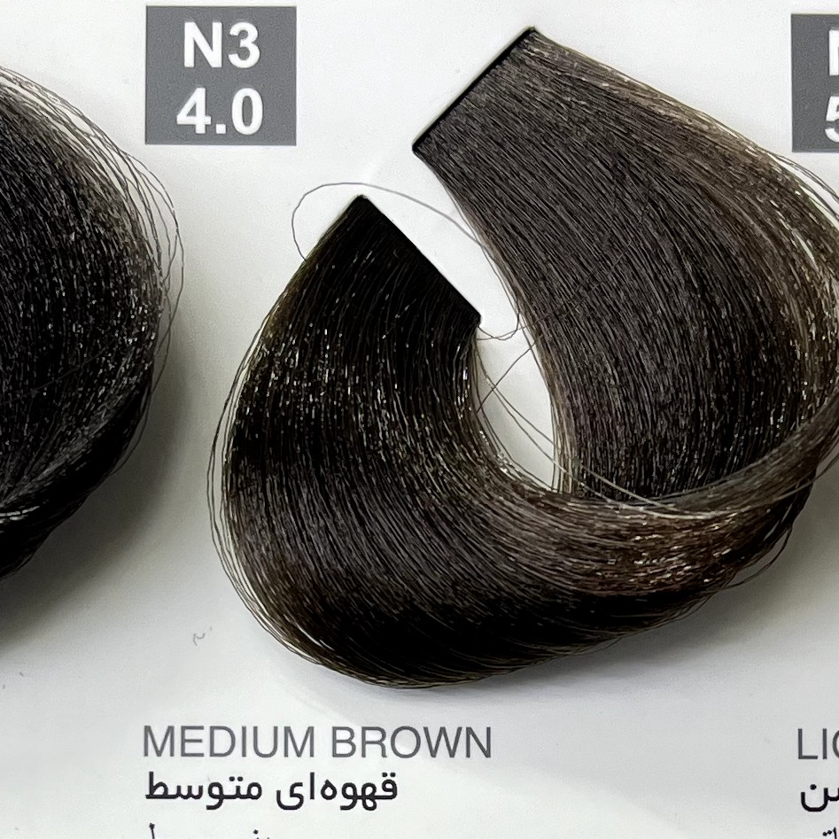 رنگ قهوه ای متوسط N3،4.0،رنگ مو کاترومر بدون آمونیاک  و یک عدد اکسیدان 150 میلی لیتر