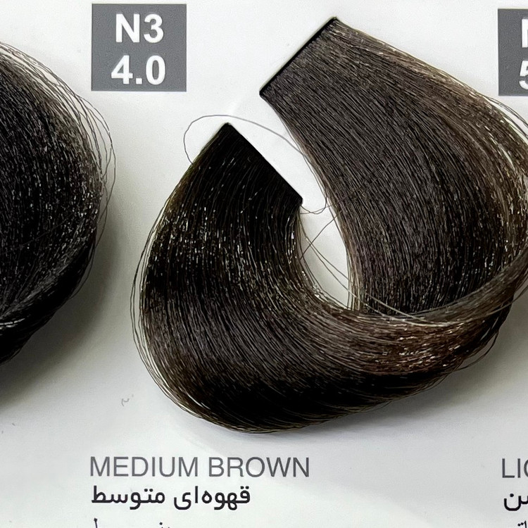 رنگ قهوه ای متوسط N3،4.0،رنگ مو کاترومر بدون آمونیاک و یک عدد اکسیدان 150 میلی لیتر
