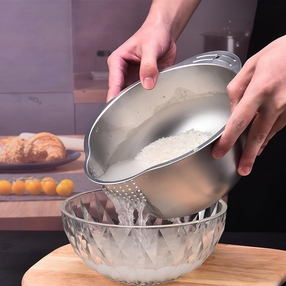برنج شور و لگن آبکش دار استیل