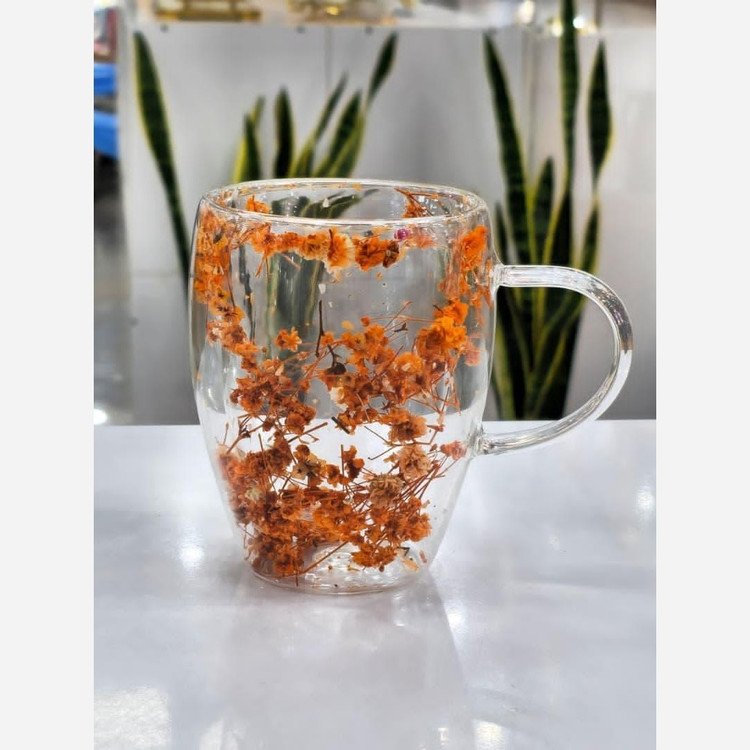 ماگ (لیوان) پیرکس دوجداره طرح گل خشک 350 میل