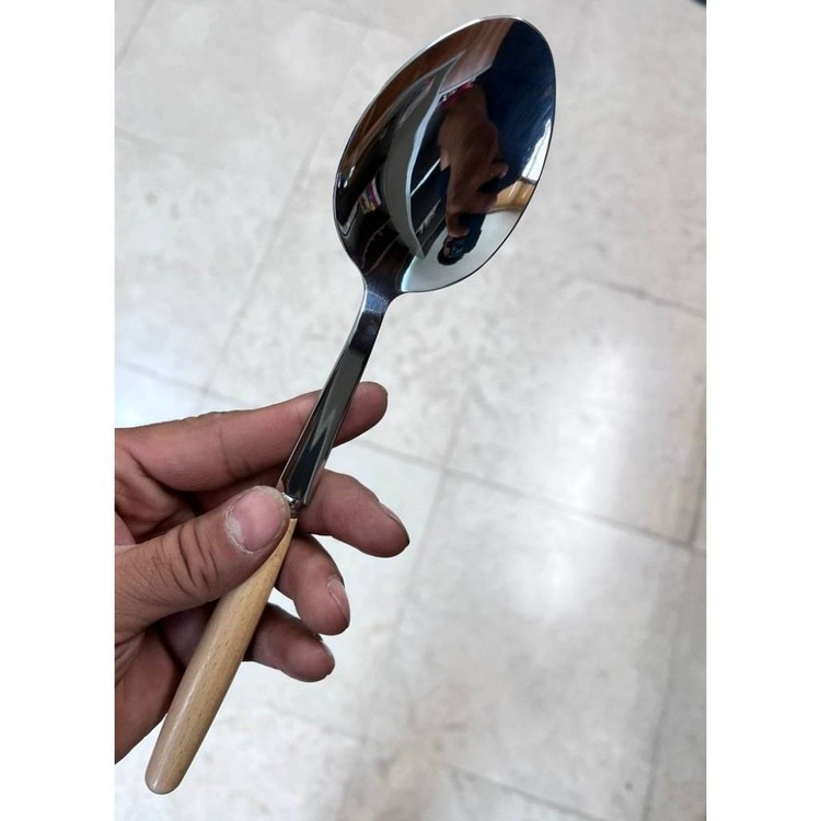 قاشق مرغ (کفگیر) استیل با دسته چوبی بامبو L44