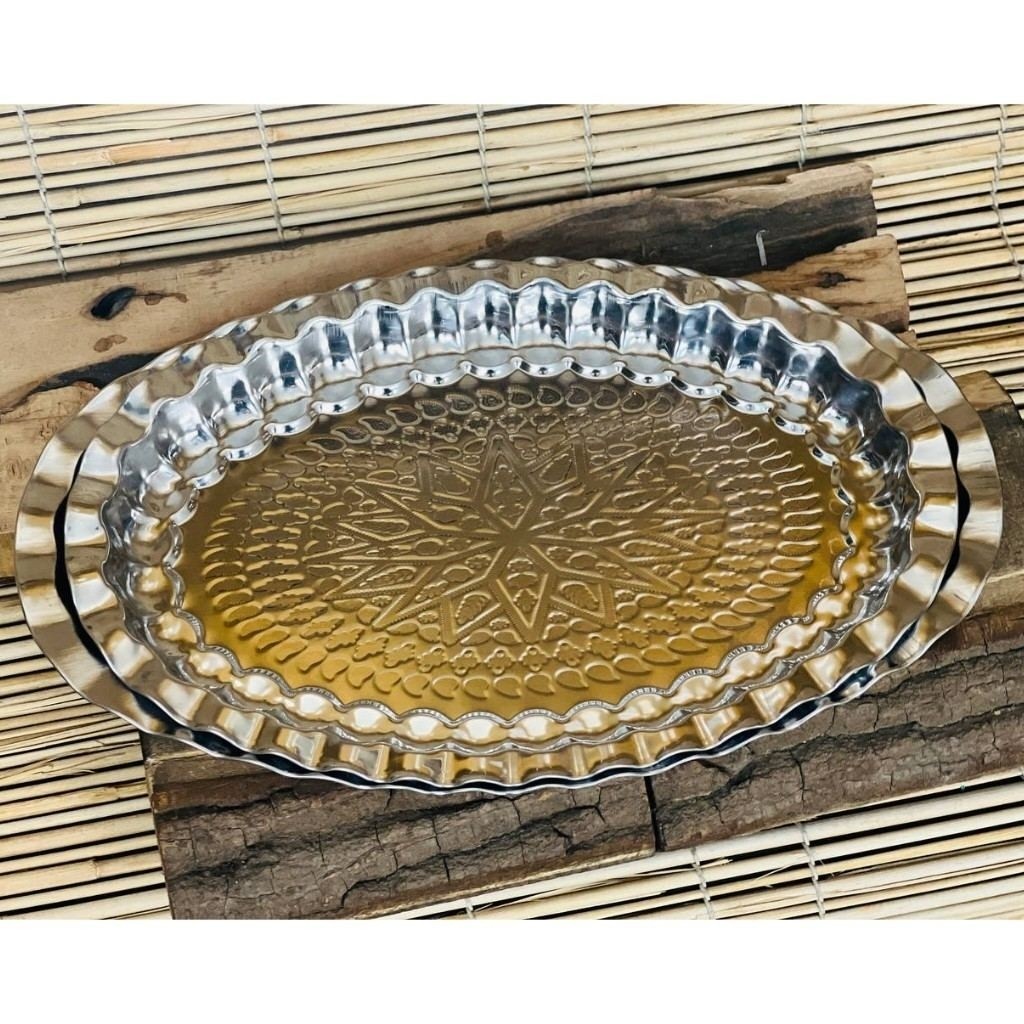 دیس بیضی (سینی) آلومینیوم طرح مس ایرانی سایز 41x26 سانت