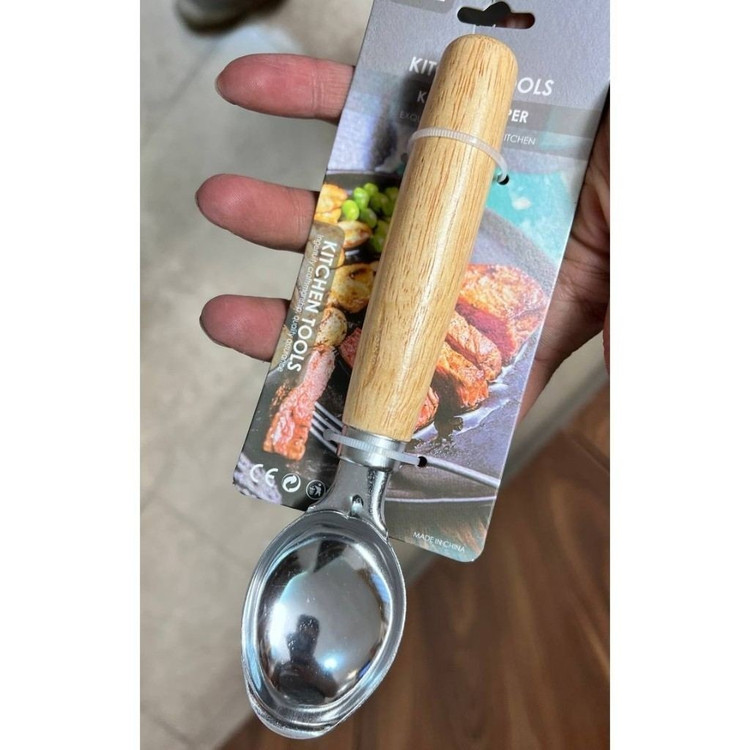 اسکوپ بستنی (قاشق بستنی) استیل دسته چوبی 22 سانت