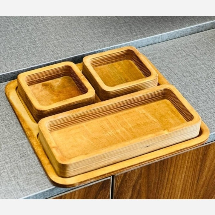 سرو سه پیاله چوبی (اردو خوری) پلی وود طرح لبخند