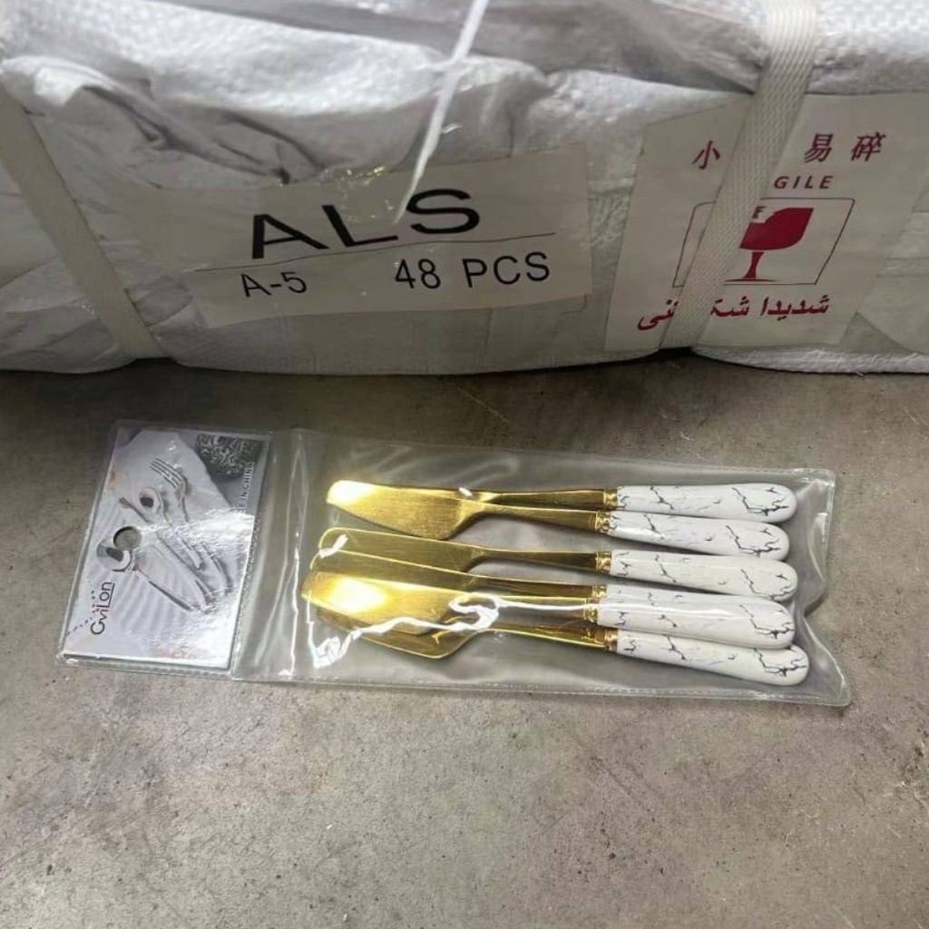 کارد صبحانه خوری 6 عددی (چاقو) طرح ماربل سرامیک استیل