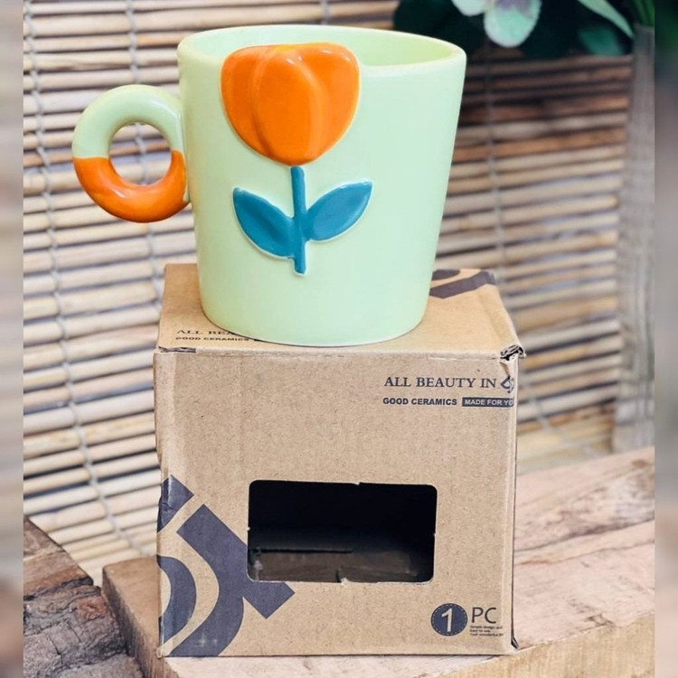 ماگ سرامیکی گل برجسته (لیوان فانتزی) 9x9cm رنگبندی